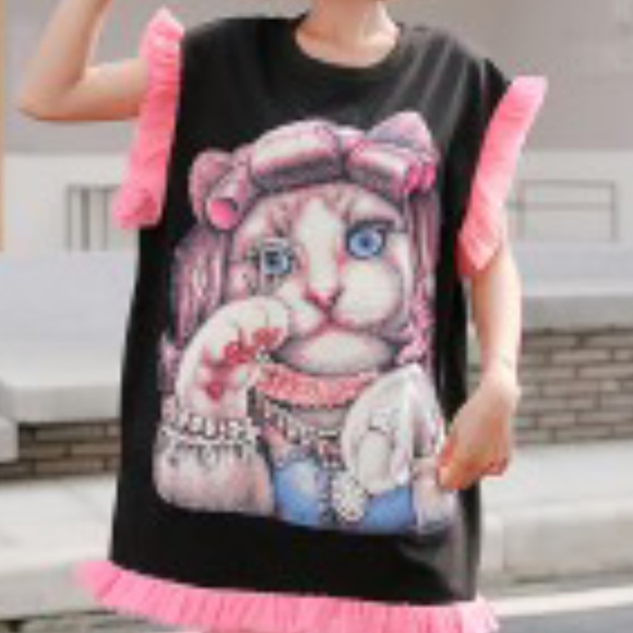 Rare  Cat Long Loose T-Shirt. - Picture 3 of 10